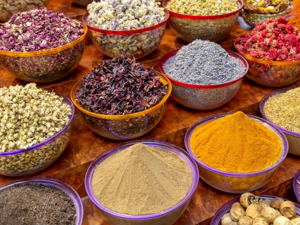 variety of arabic spices in the traditional spice