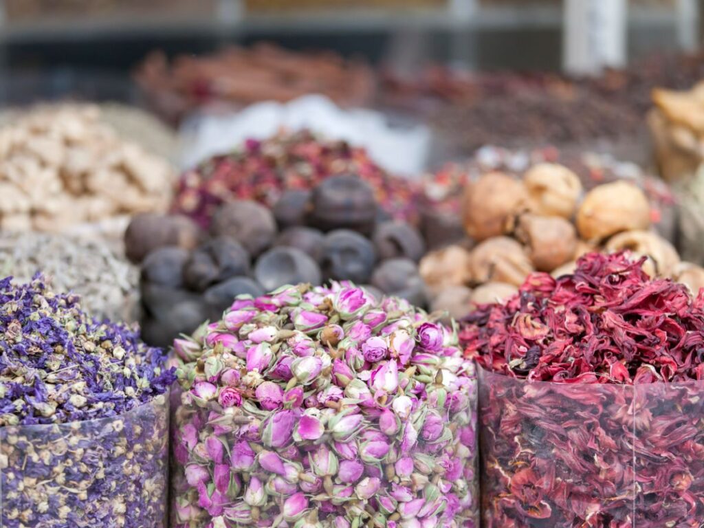 various arabic spices and tea flower teas